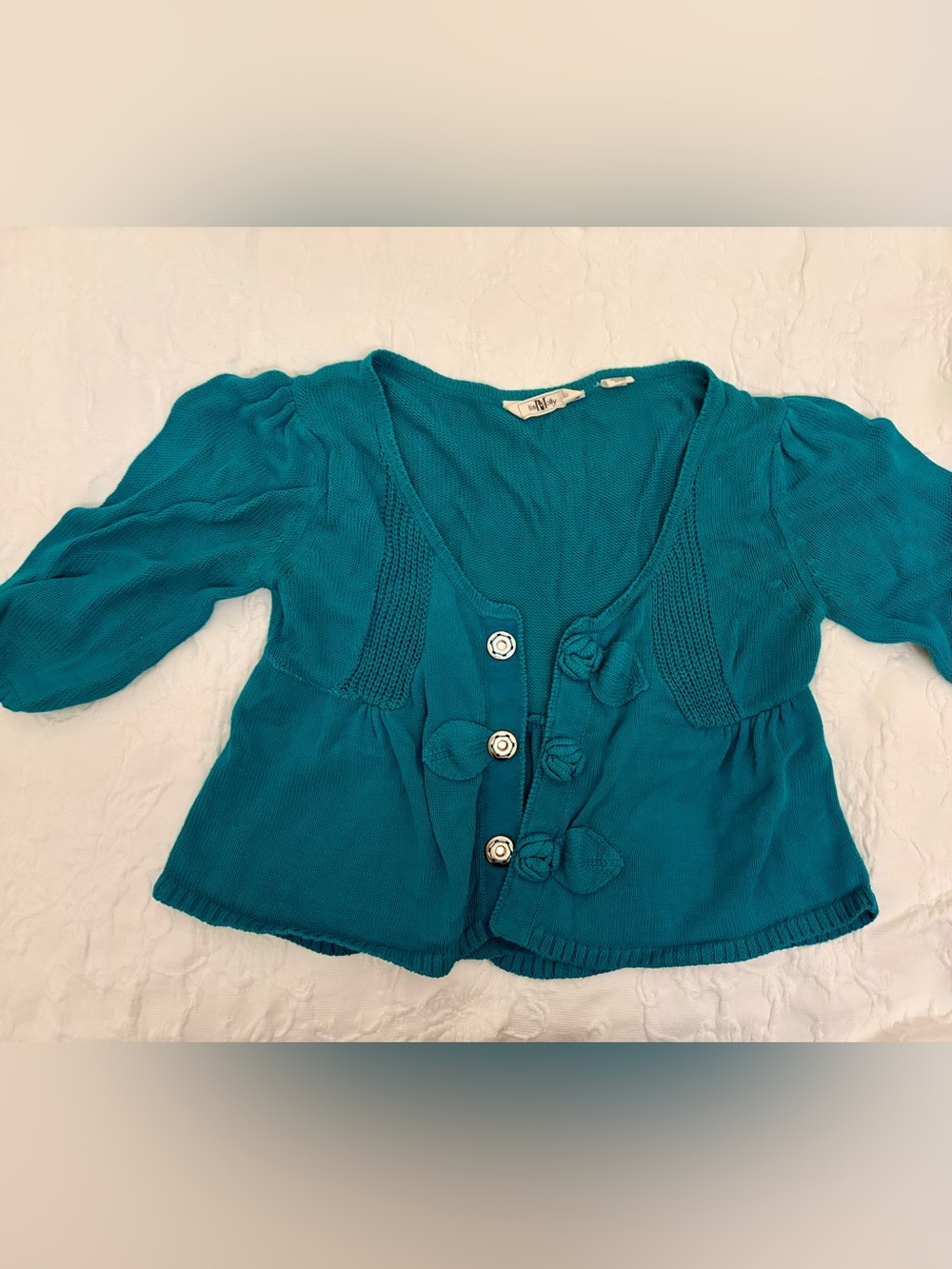 Anthropologie Teal Button-Front Knit Cardigan